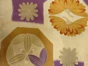 アンティーク　蜀江に菊・笹模様刺繍名古屋帯